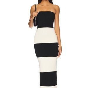 Elegant Black and Cream Striped Dress